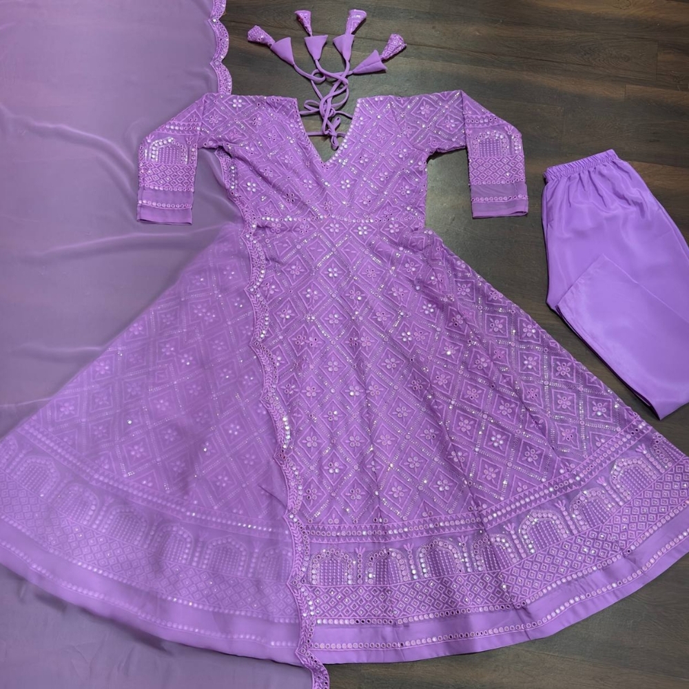 Lavender Indian suit, designer Anarkali, wedding guest Indian dress, sequin suit